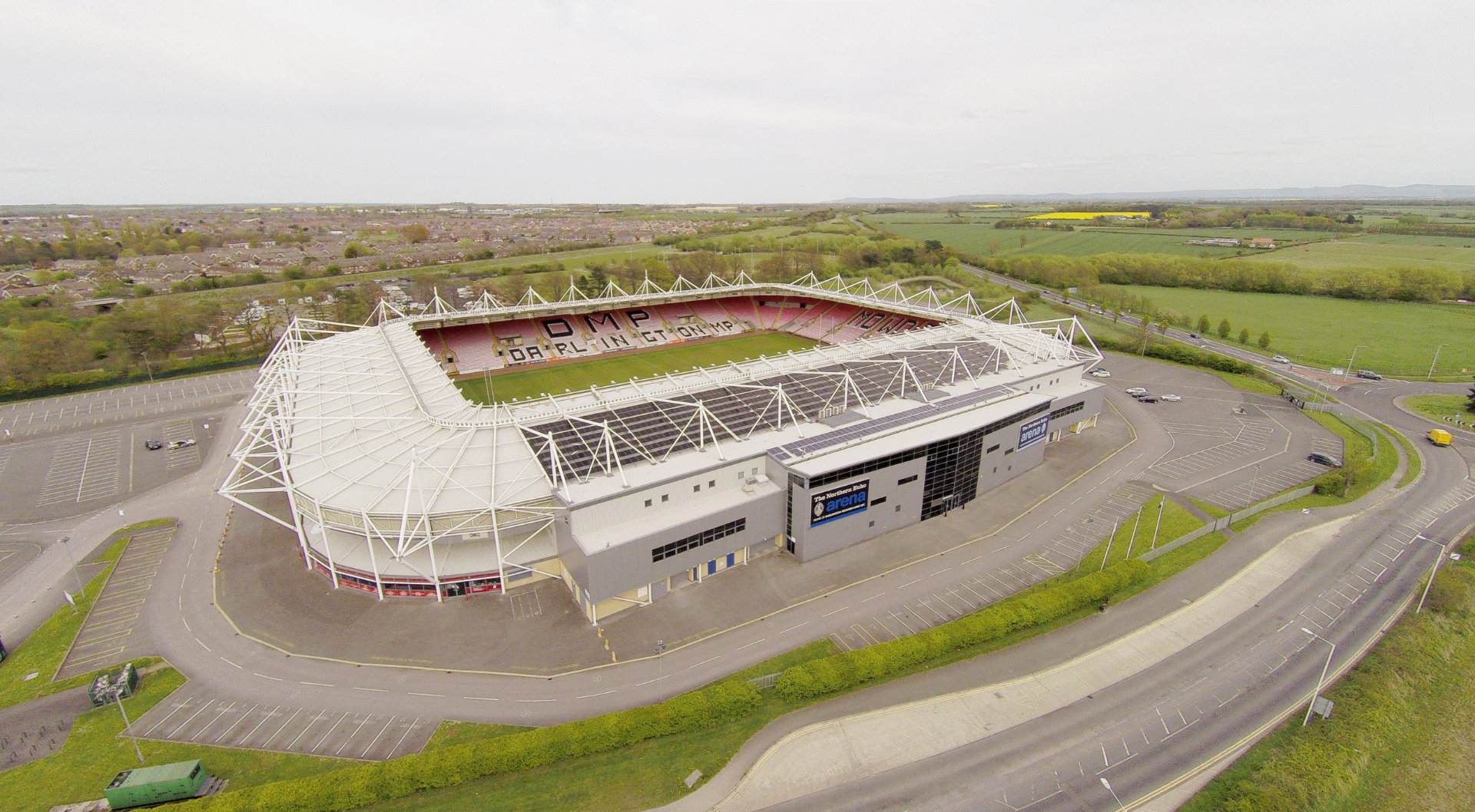 Aerial view of Darlington Arena stadium