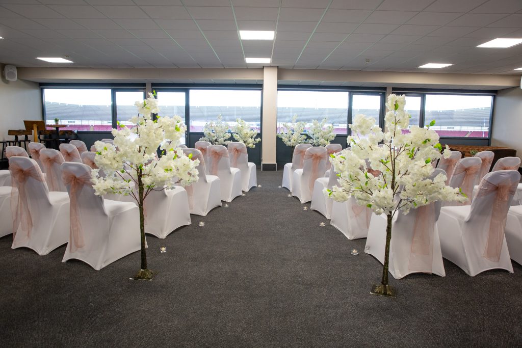 A wedding setup inside one of the Darlington Arena suites